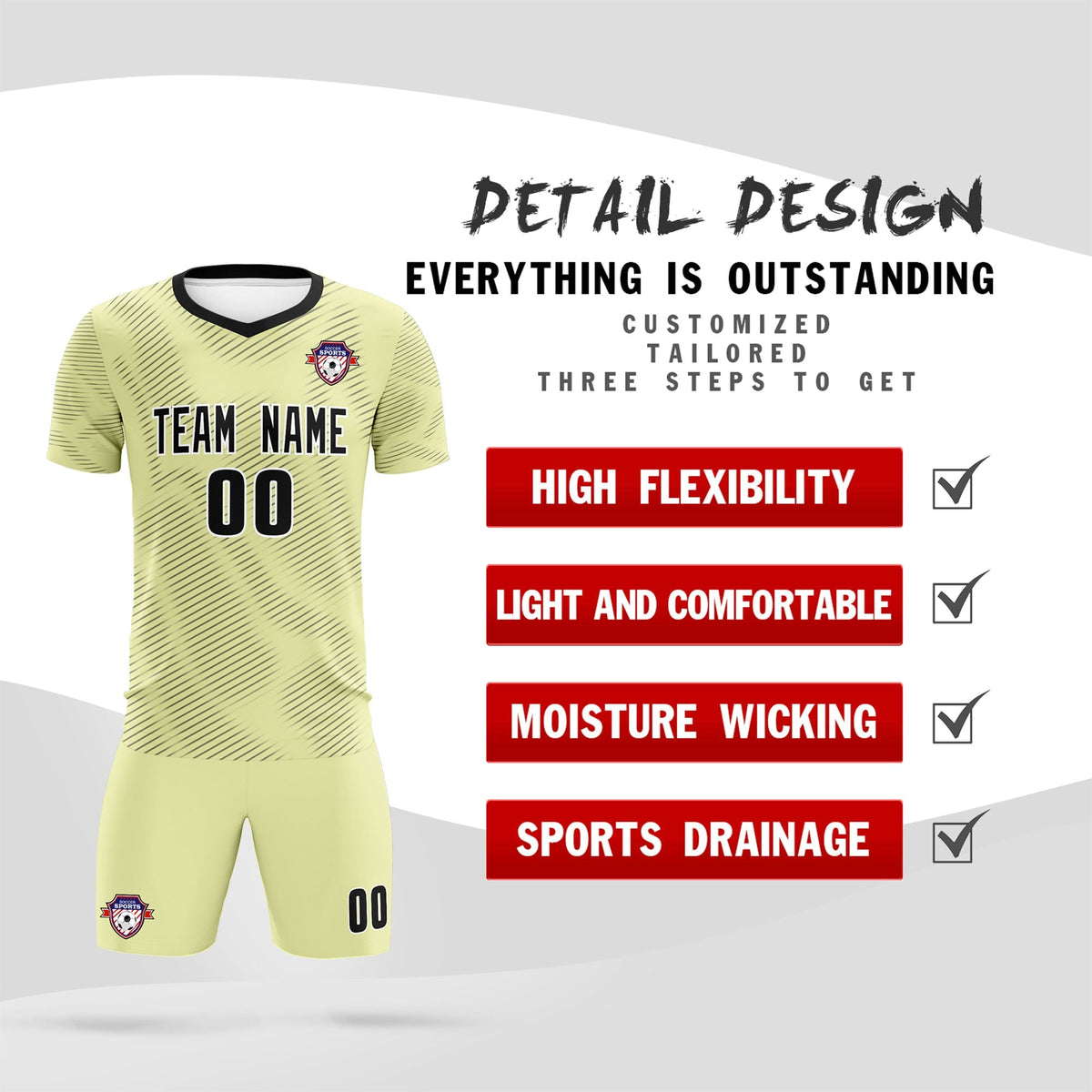 Custom Cream Black Training Uniform For Men Football Sets Jersey