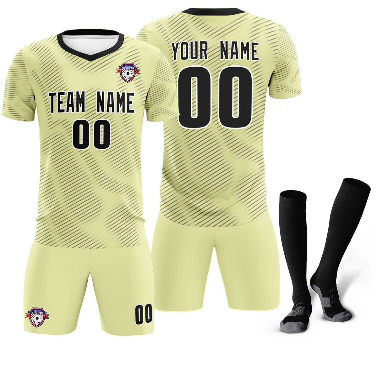 Custom Cream Black Training Uniform For Men Football Sets Jersey