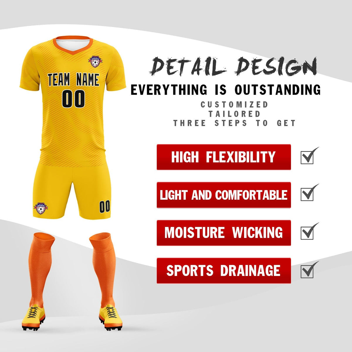 Custom Yellow Orange Training Uniform For Men Football Sets Jersey