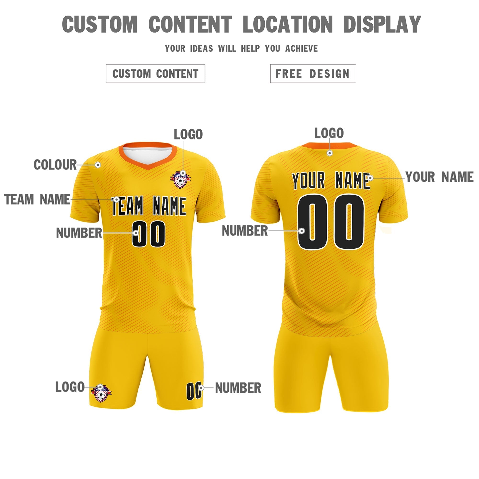 Custom Yellow Orange Training Uniform For Men Football Sets Jersey