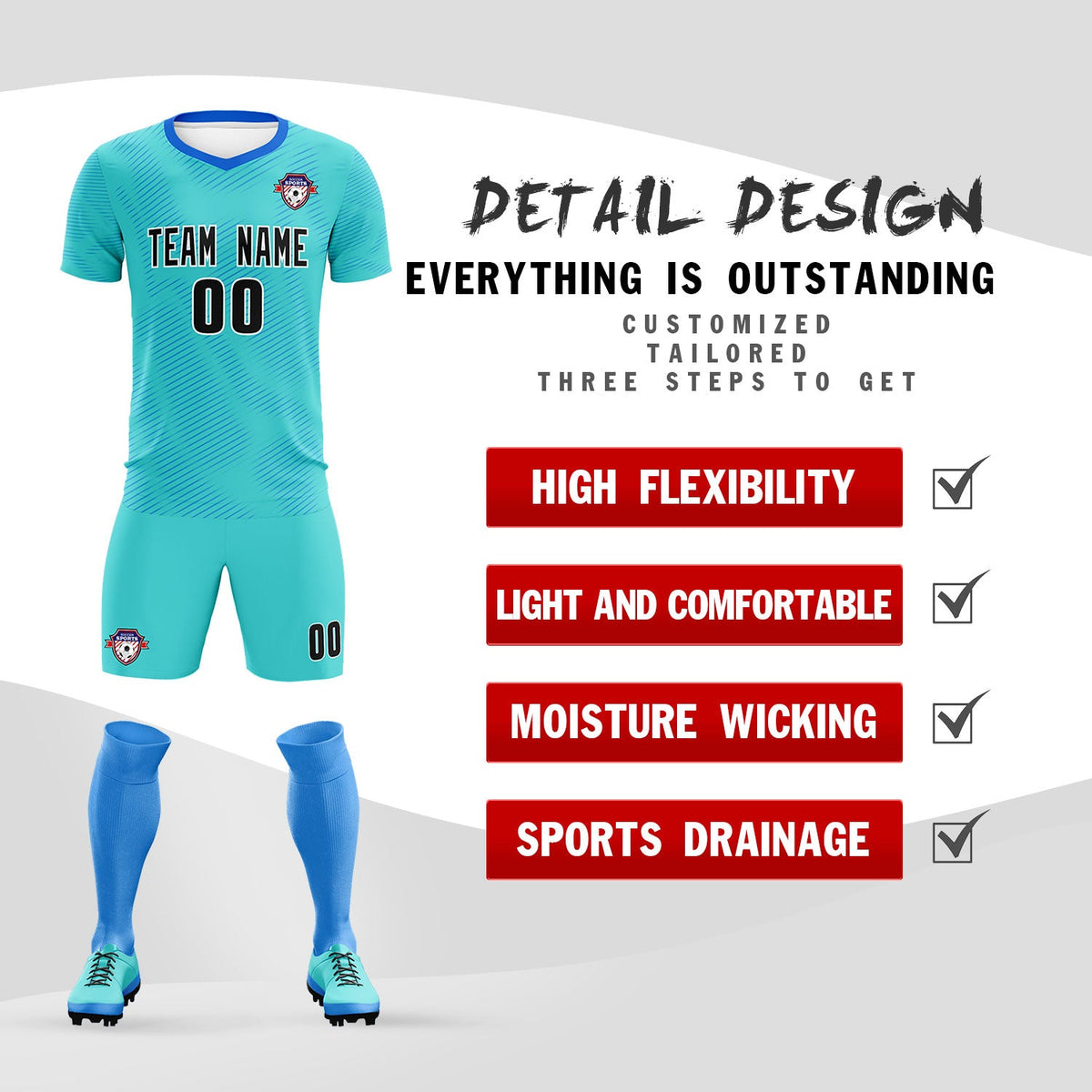 Custom Sky Blue Powder Blue Training Uniform For Men Football Sets Jersey
