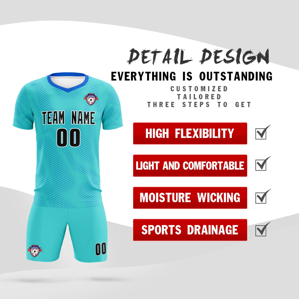 Custom Sky Blue Powder Blue Training Uniform For Men Football Sets Jersey