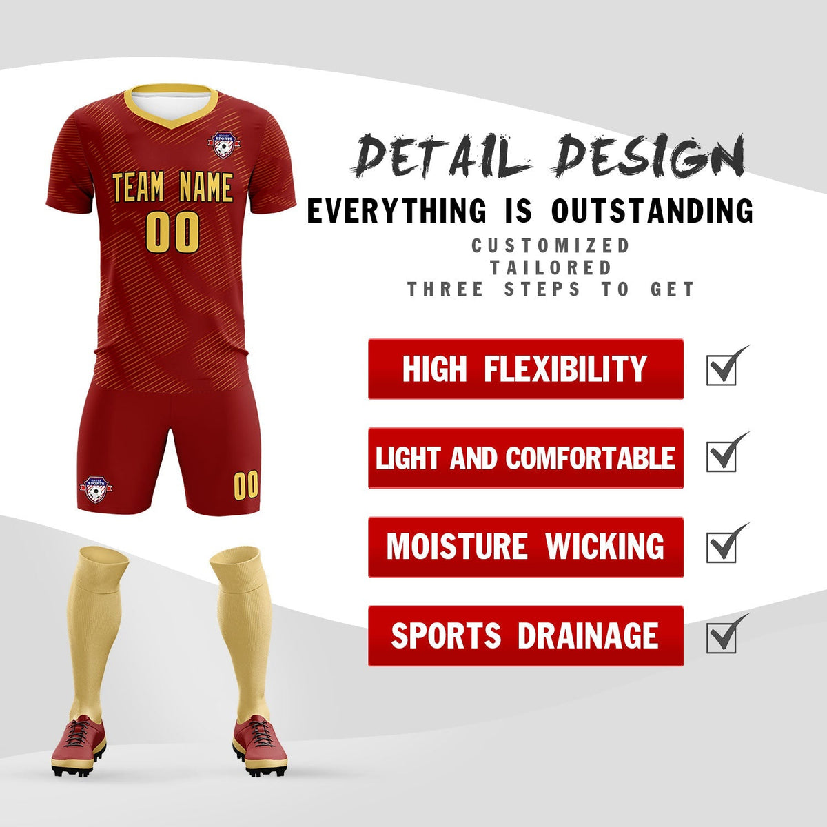 Custom Crimson Khaki Training Uniform For Men Football Sets Jersey