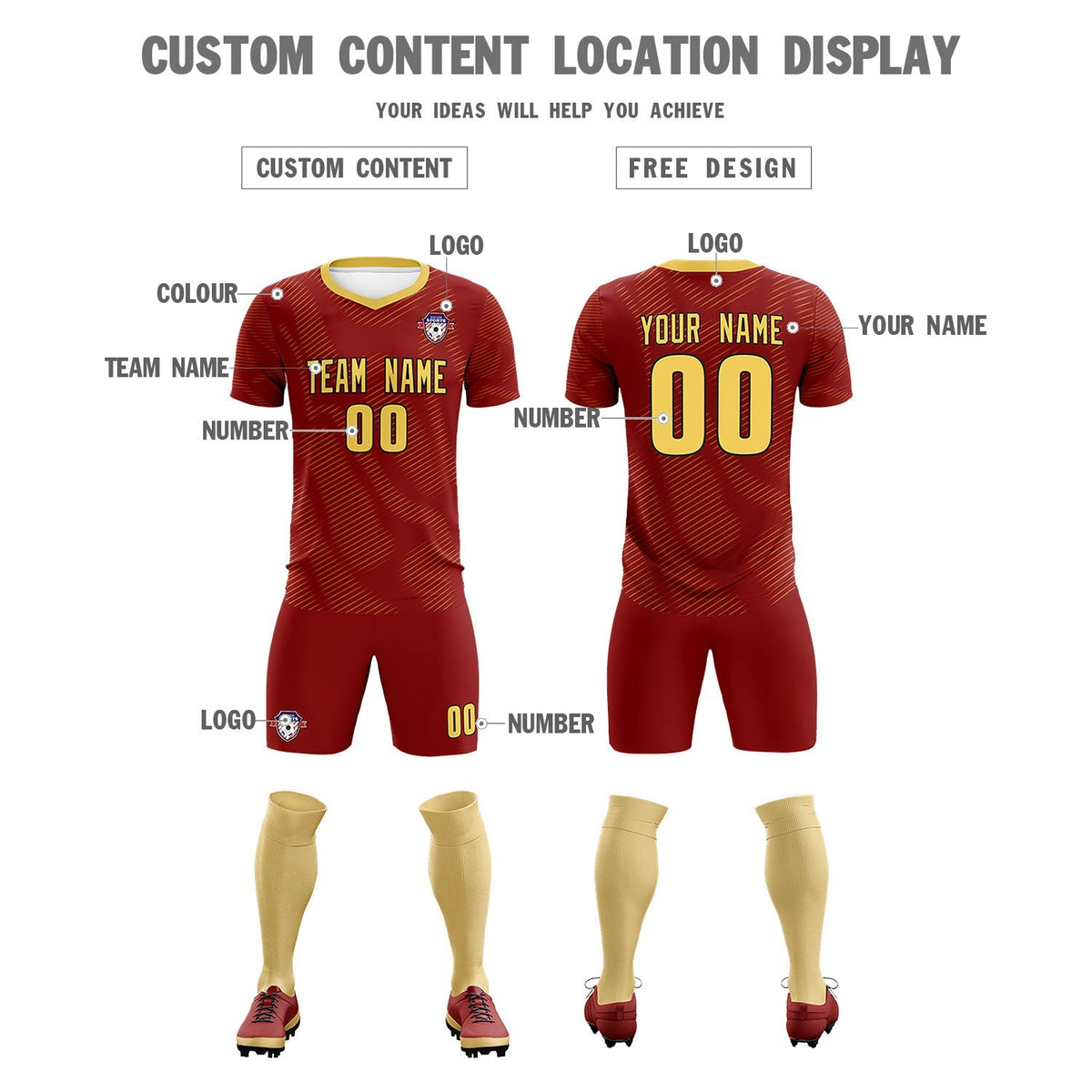 Custom Crimson Khaki Training Uniform For Men Football Sets Jersey