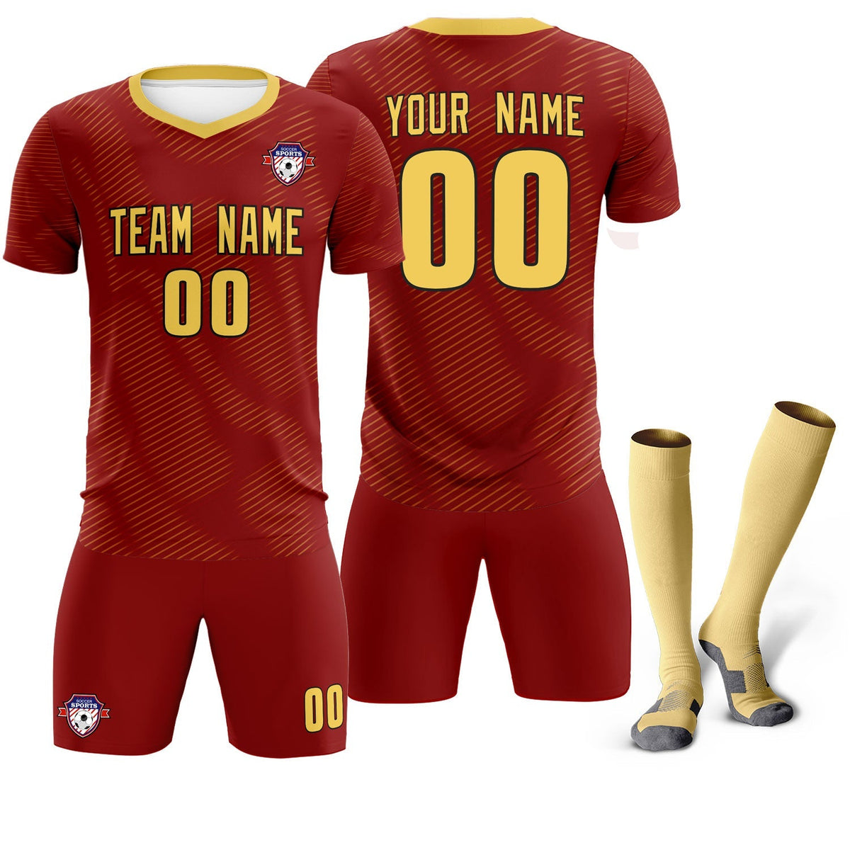 Custom Crimson Khaki Training Uniform For Men Football Sets Jersey