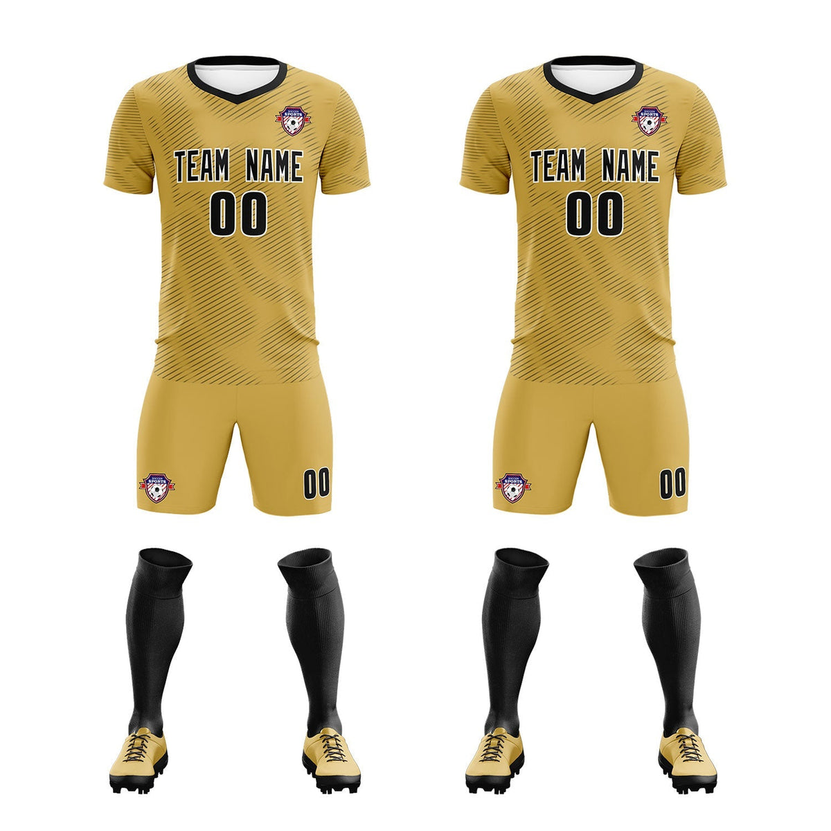 Custom Old Gold Black Training Uniform For Men Football Sets Jersey