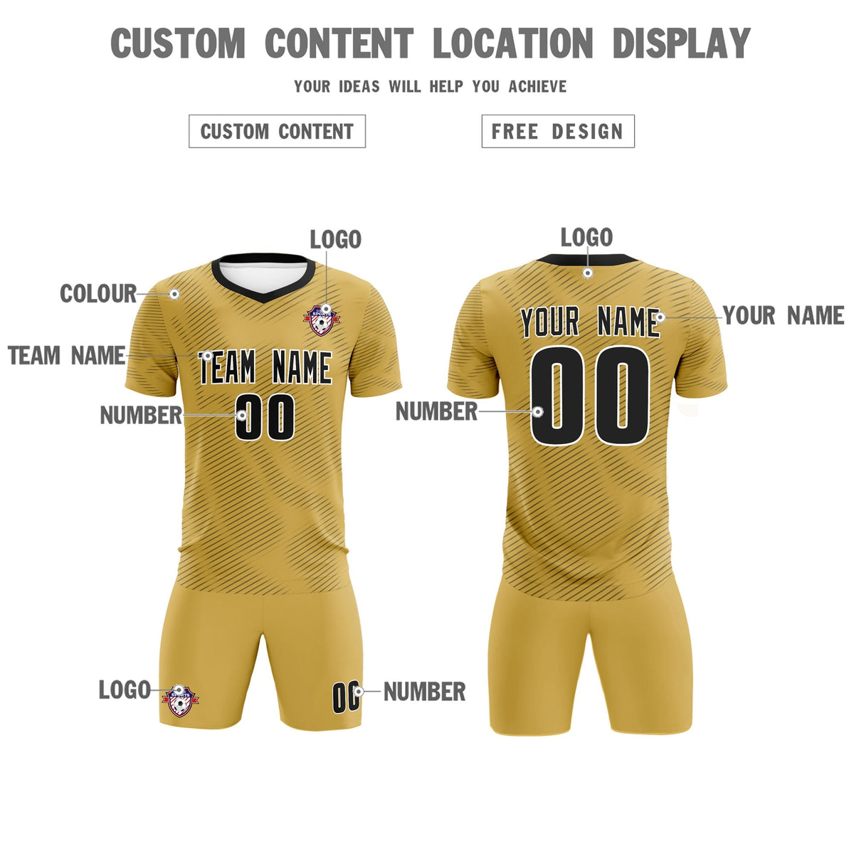 Custom Old Gold Black Training Uniform For Men Football Sets Jersey