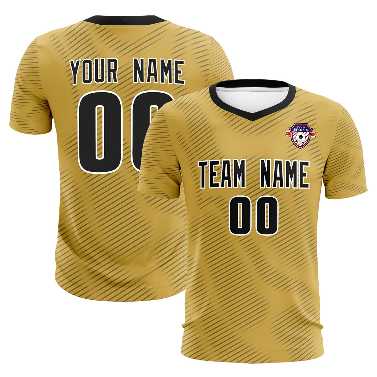 Custom Old Gold Black Training Uniform For Men Football Sets Jersey