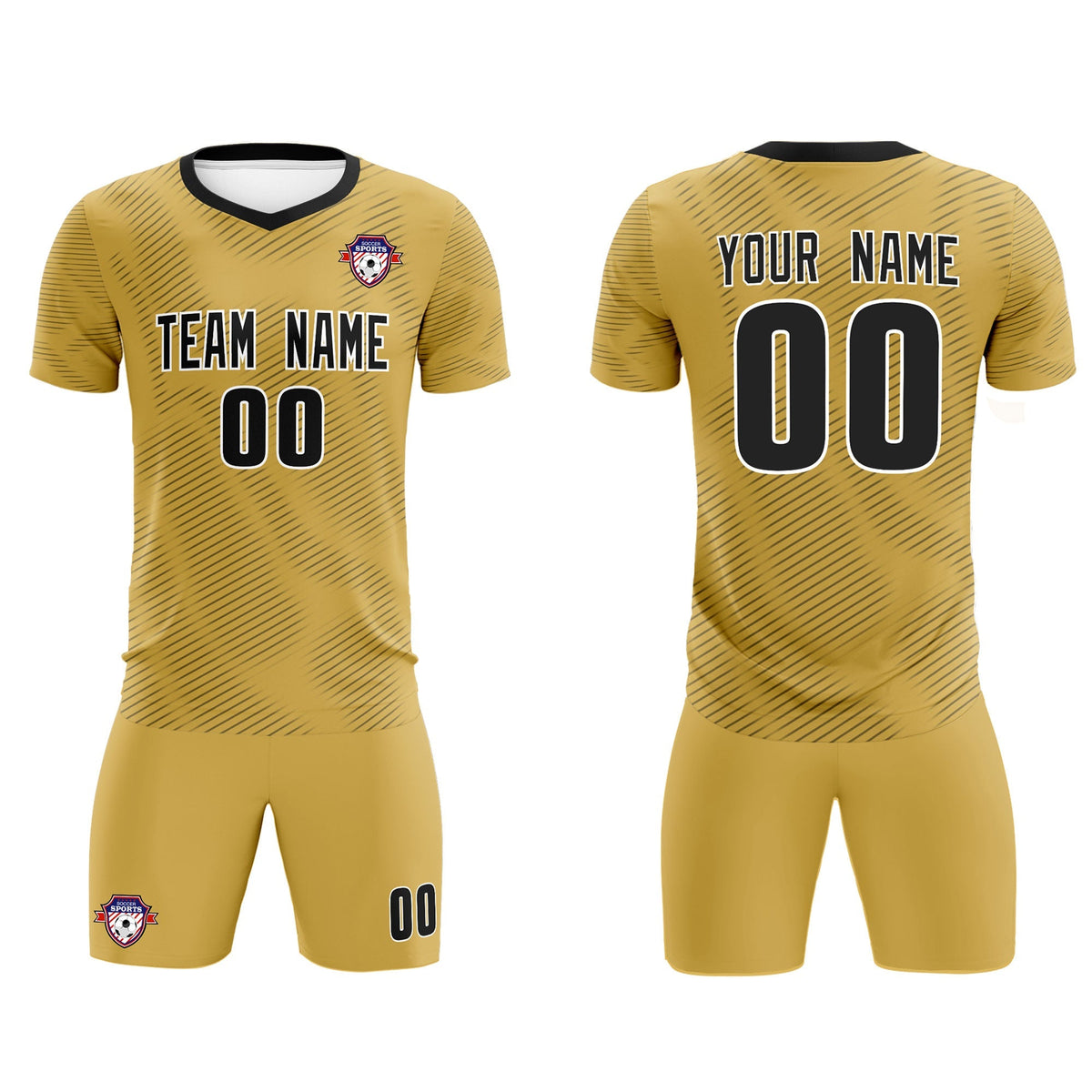 Custom Old Gold Black Training Uniform For Men Football Sets Jersey