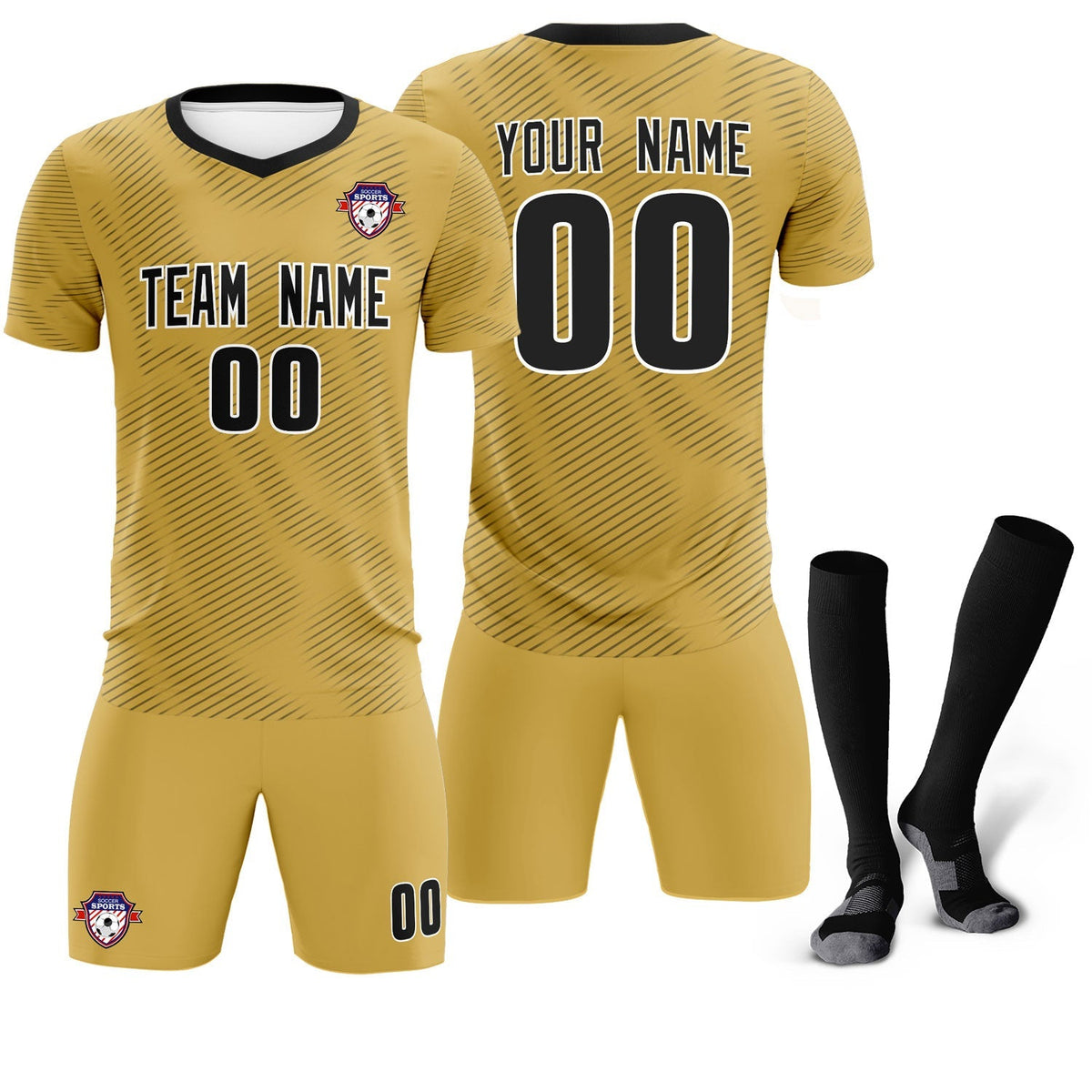 Custom Old Gold Black Training Uniform For Men Football Sets Jersey