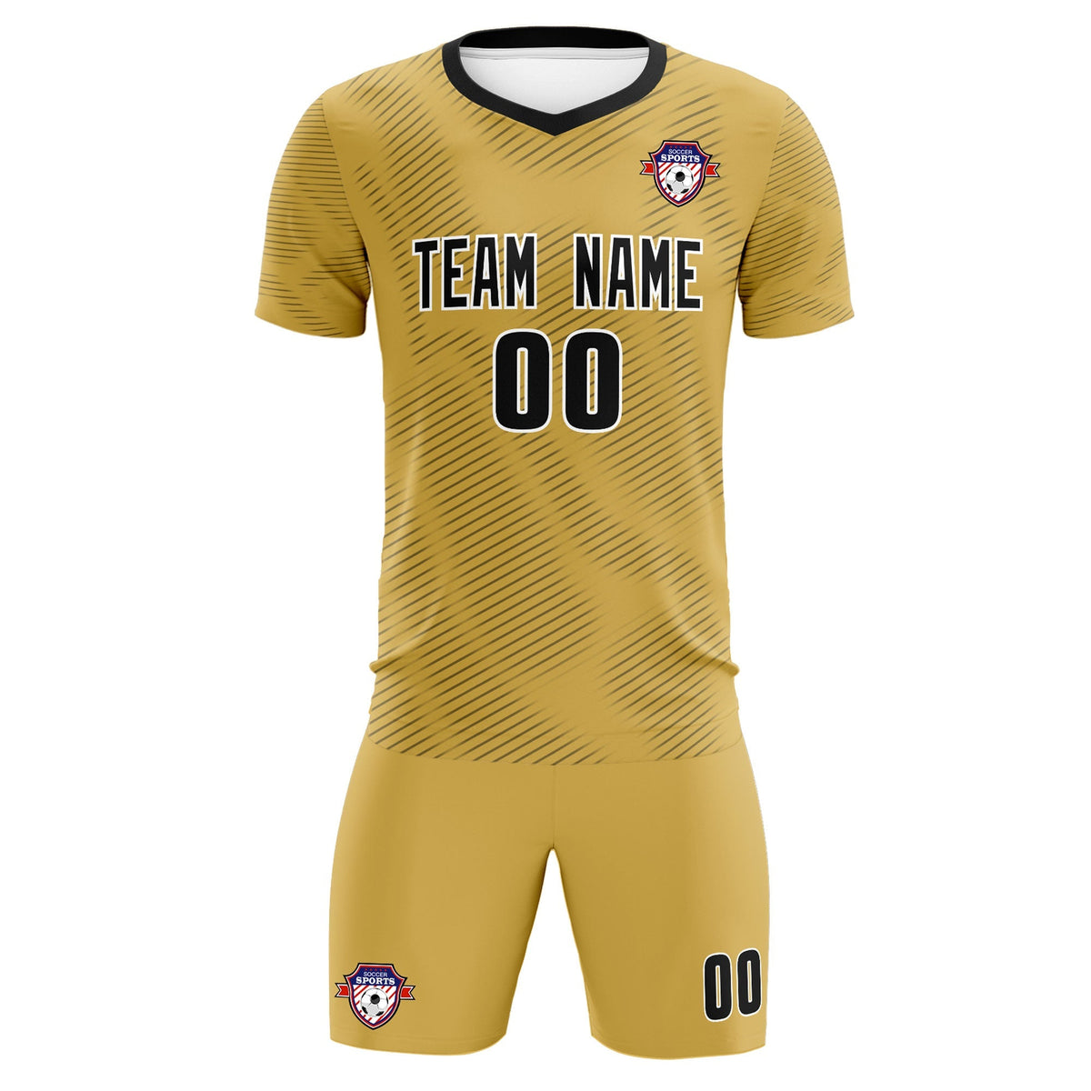 Custom Old Gold Black Training Uniform For Men Football Sets Jersey