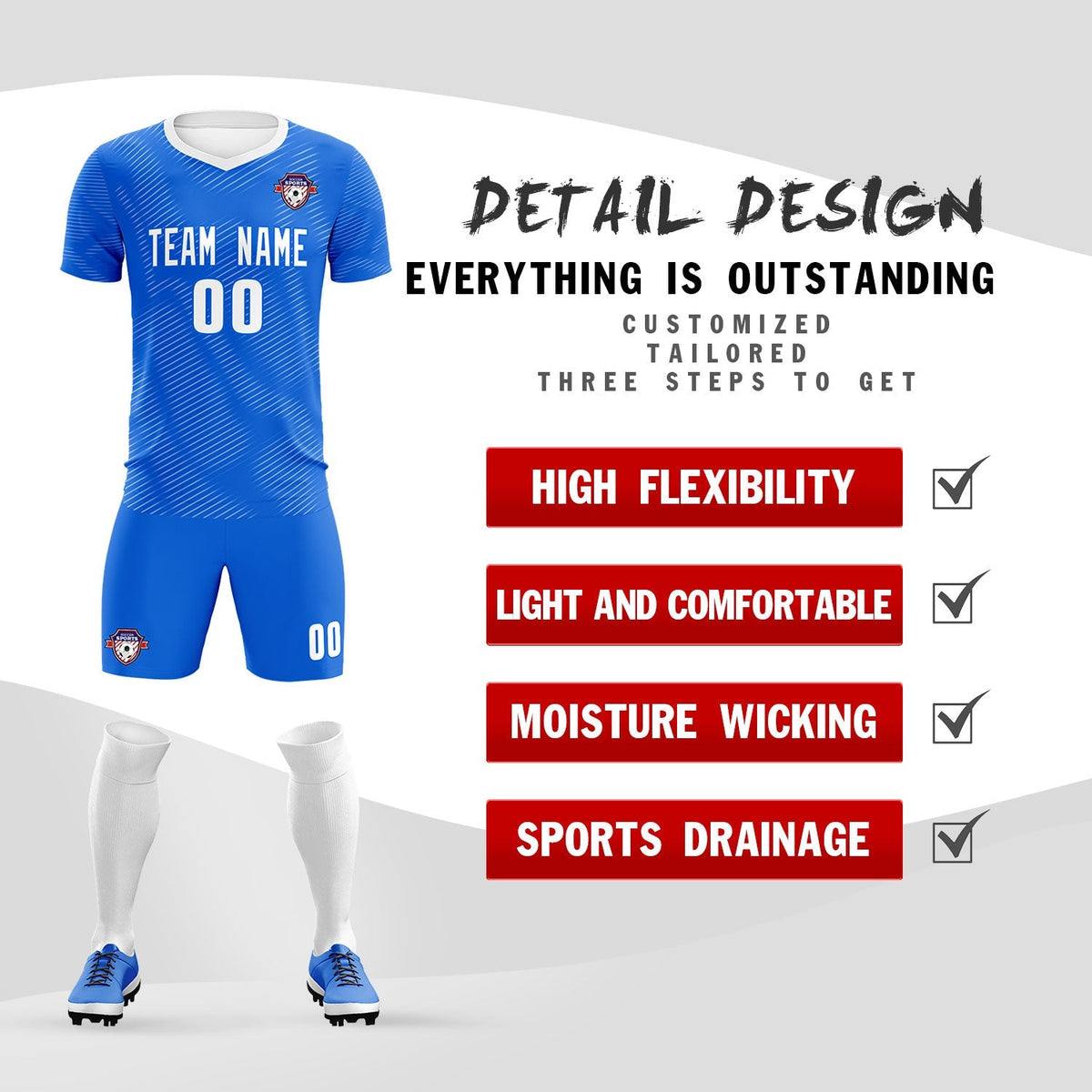 Custom Royal White Training Uniform For Men Football Sets Jersey