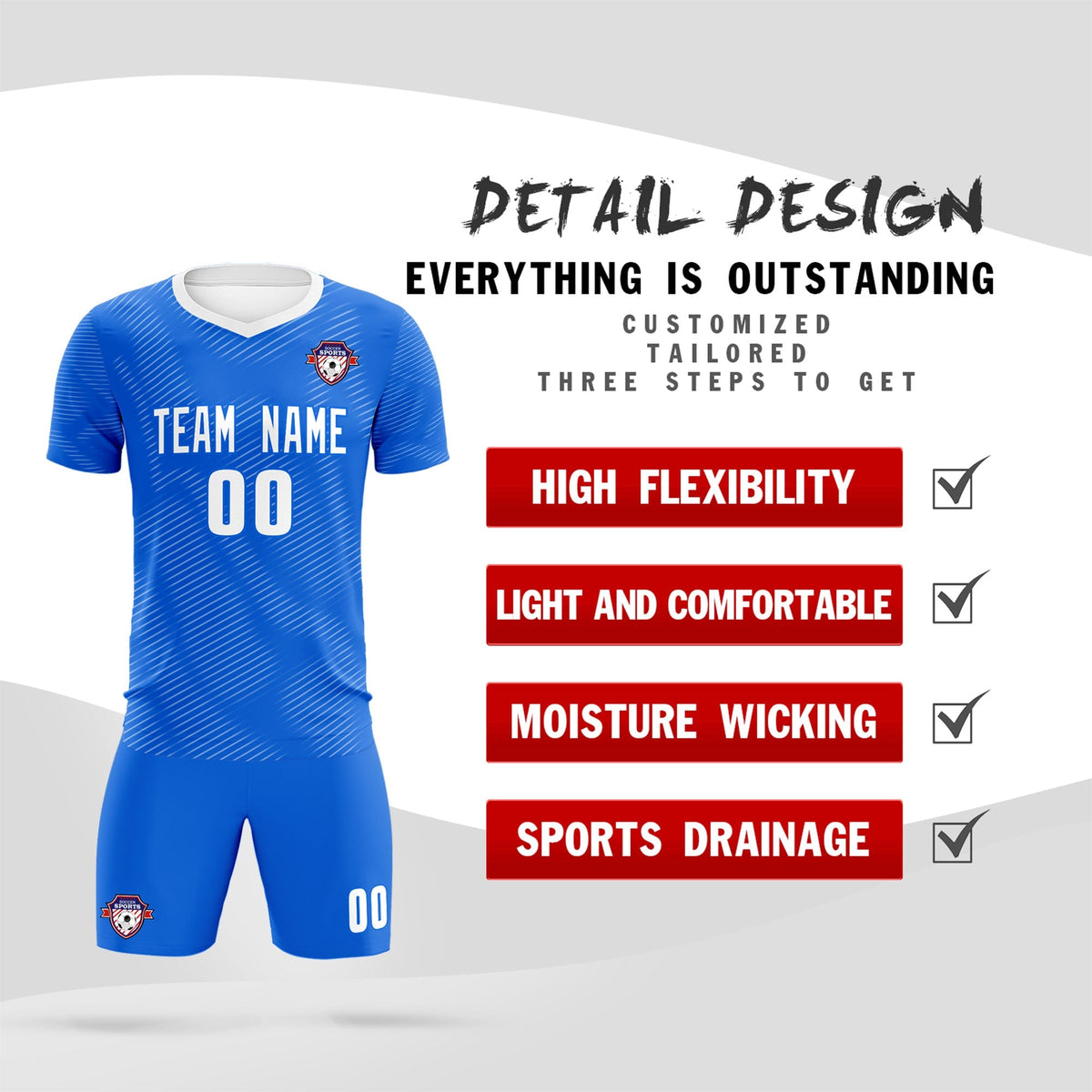 Custom Royal White Training Uniform For Men Football Sets Jersey