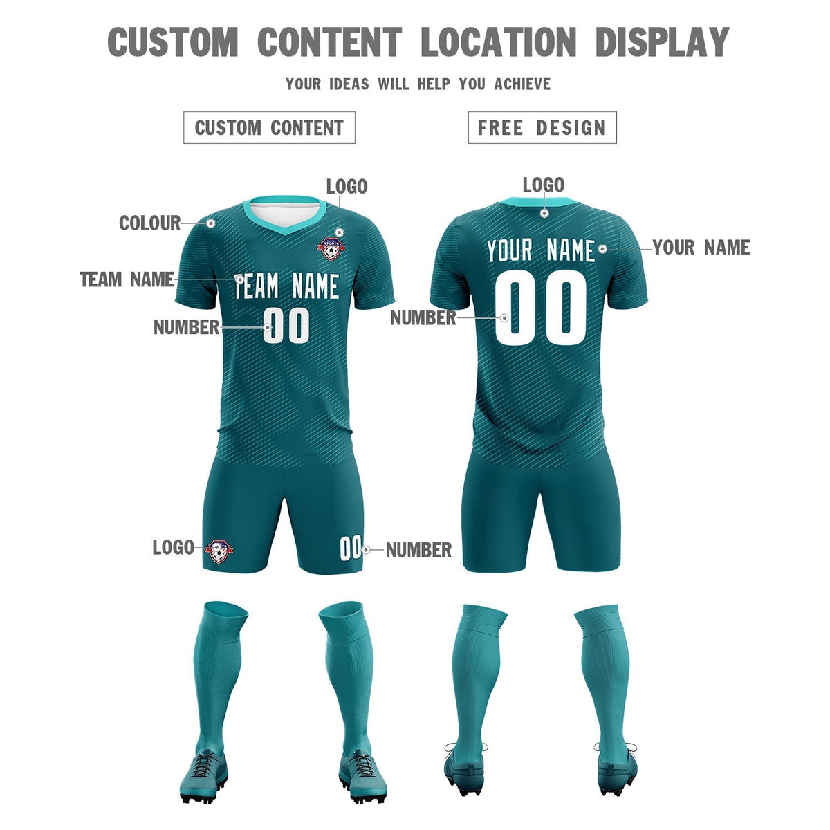 Custom Aqua Aqua Training Uniform For Men Football Sets Jersey