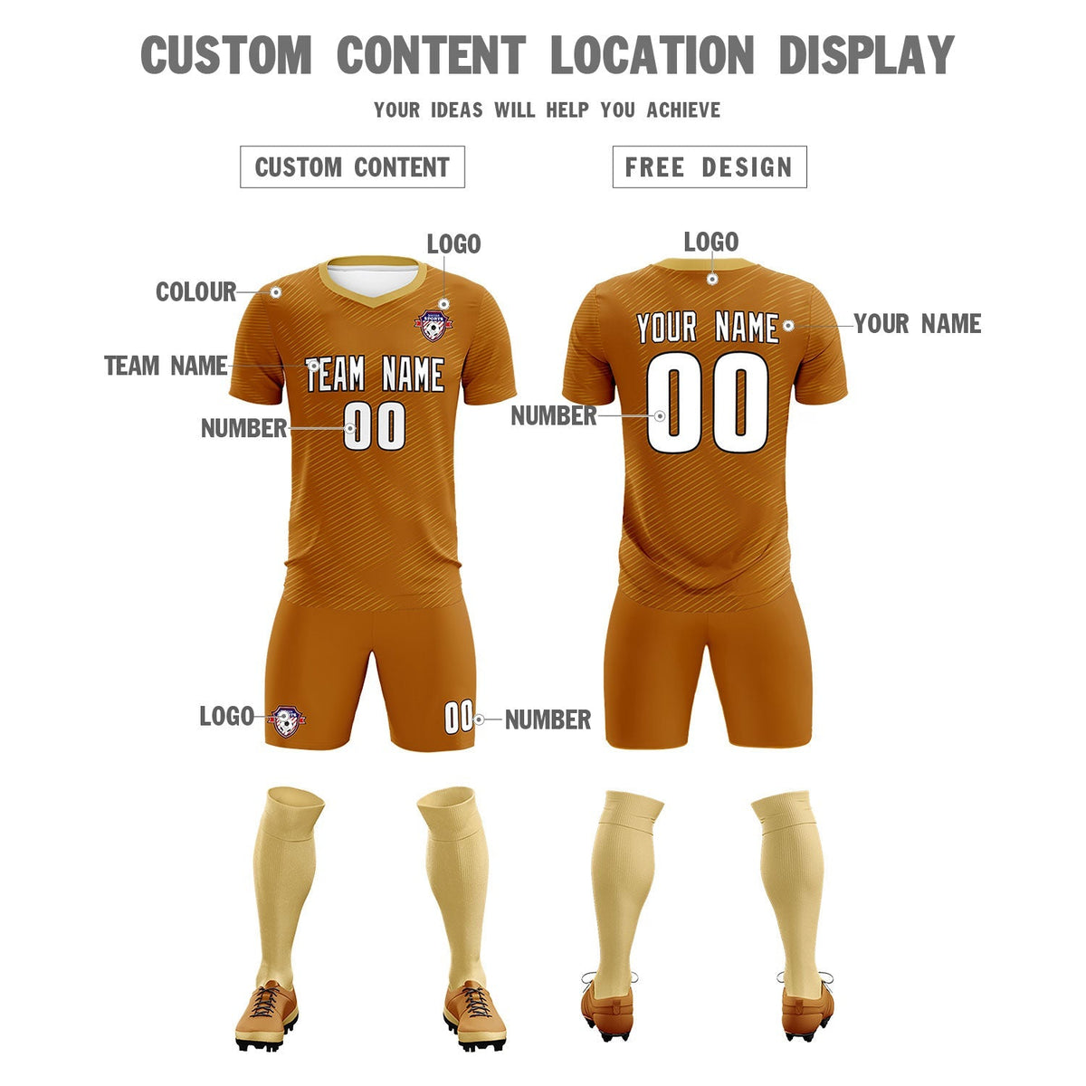 Custom Light Brown Khaki Training Uniform For Men Football Sets Jersey