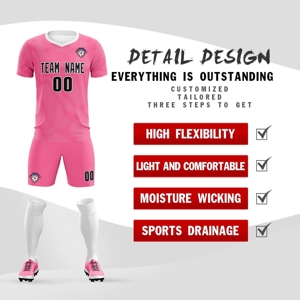 Custom Pink White Training Uniform For Men Football Sets Jersey