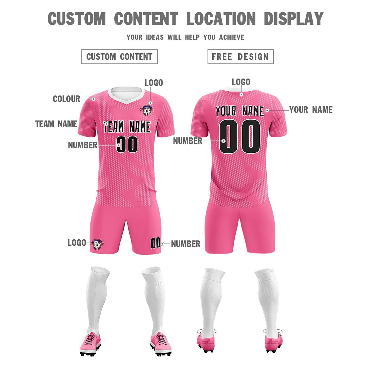 Custom Pink White Training Uniform For Men Football Sets Jersey