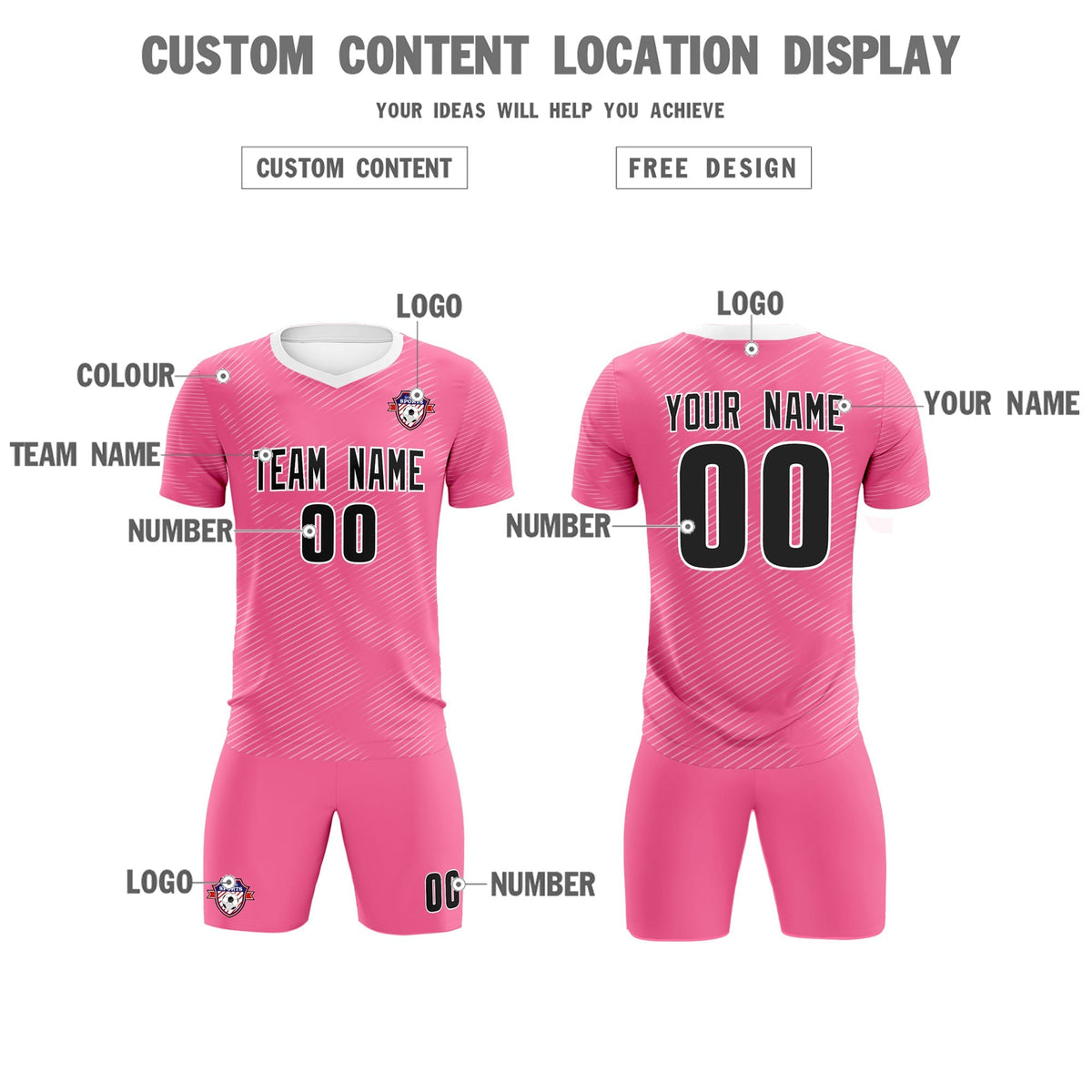 Custom Pink White Training Uniform For Men Football Sets Jersey