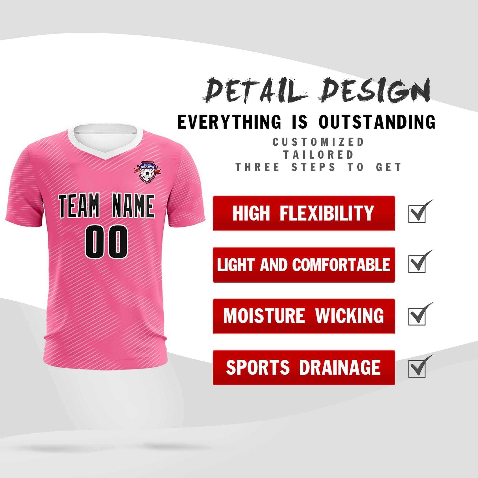 Custom Pink White Training Uniform For Men Football Sets Jersey
