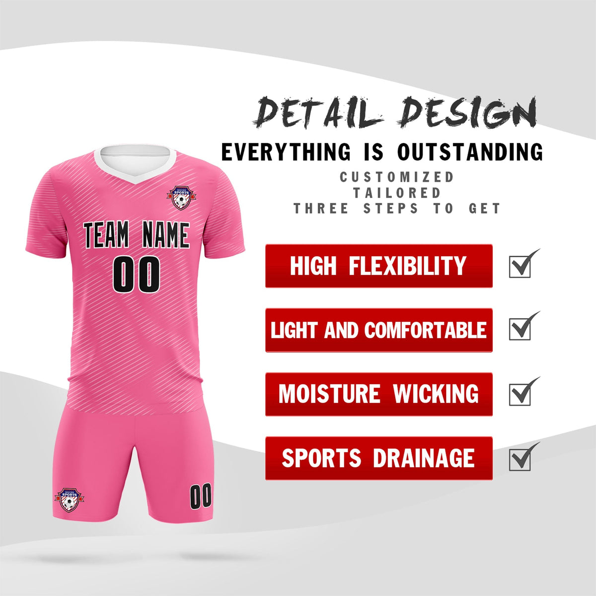 Custom Pink White Training Uniform For Men Football Sets Jersey