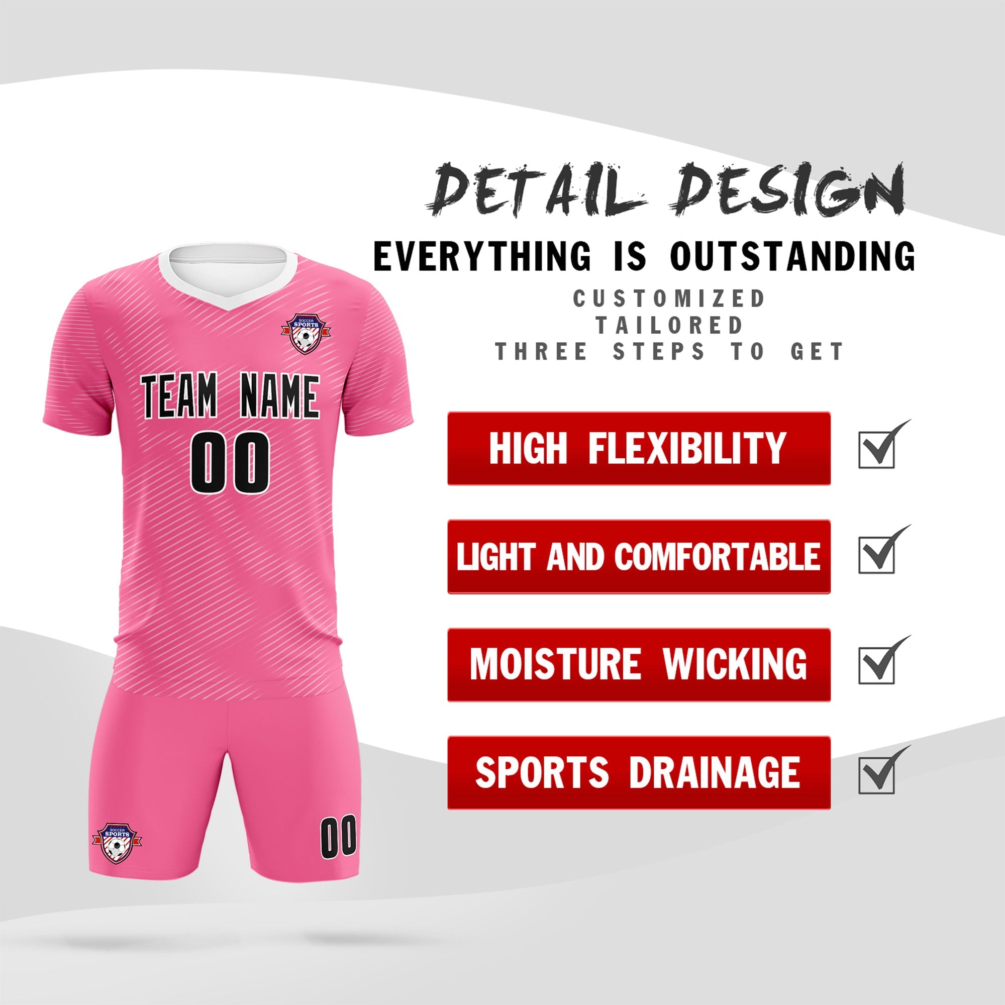 Custom Pink White Training Uniform For Men Football Sets Jersey