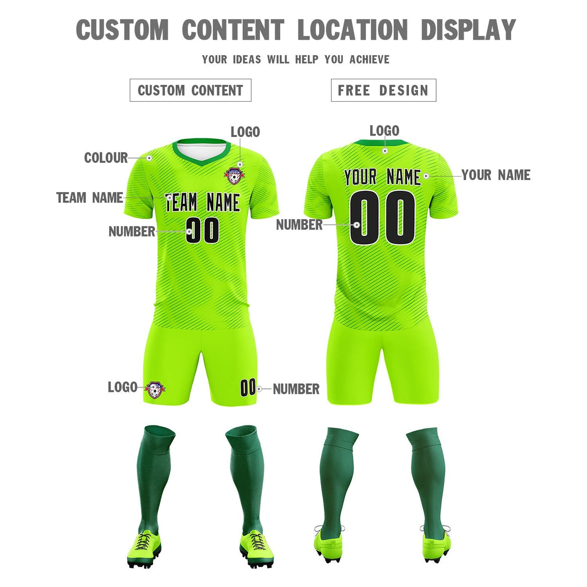 Custom Neon Green Kelly Green Training Uniform For Men Football Sets Jersey