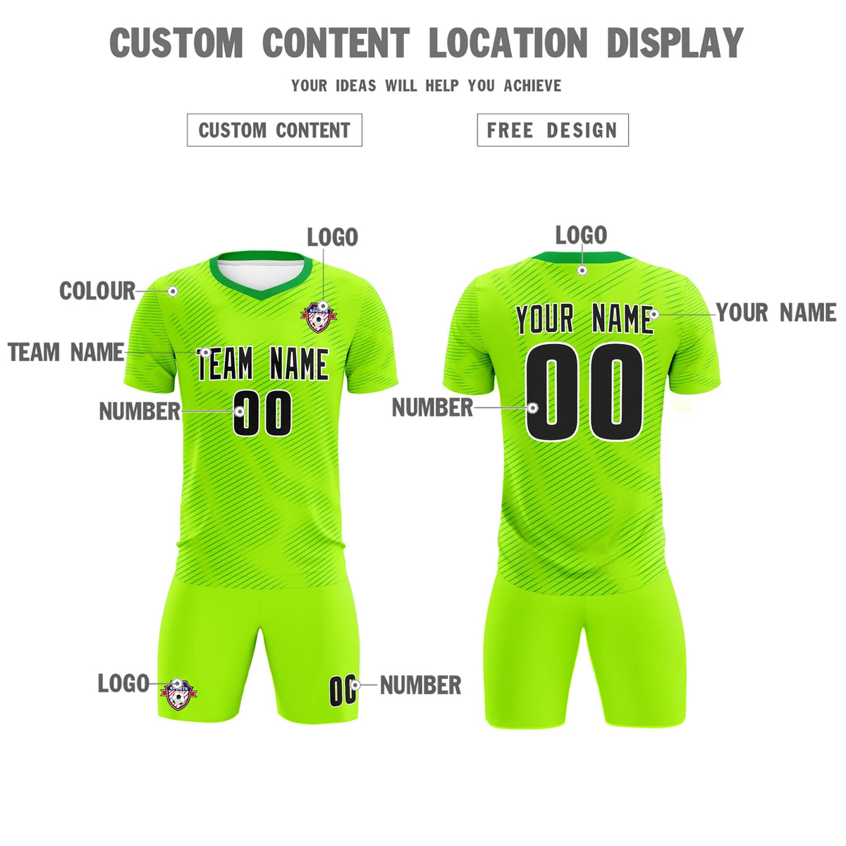 Custom Neon Green Kelly Green Training Uniform For Men Football Sets Jersey