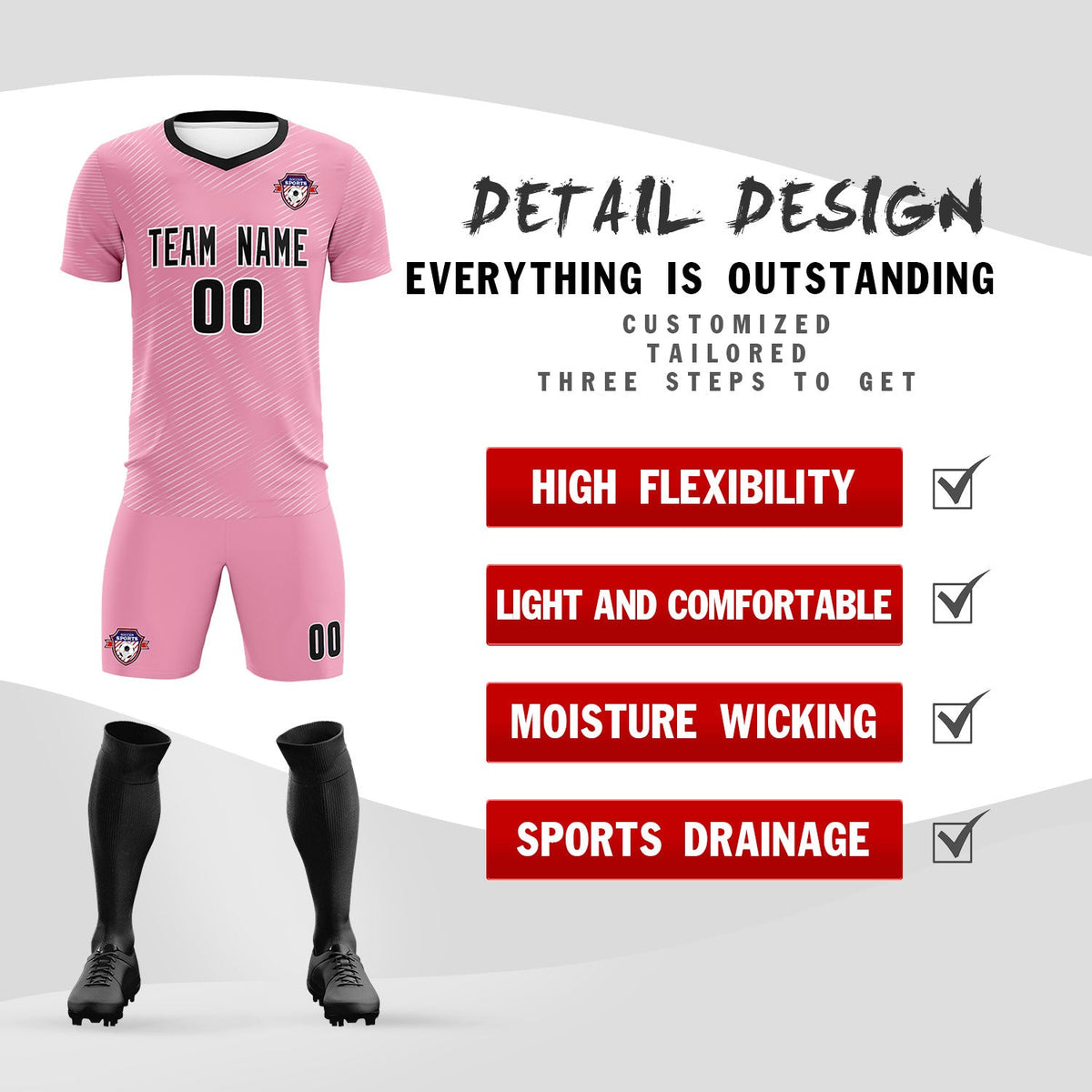 Custom Light Pink White Training Uniform For Men Football Sets Jersey