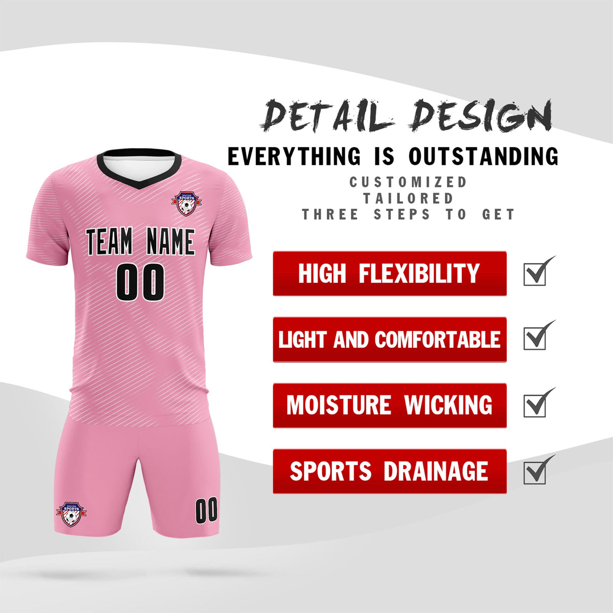 Custom Light Pink White Training Uniform For Men Football Sets Jersey