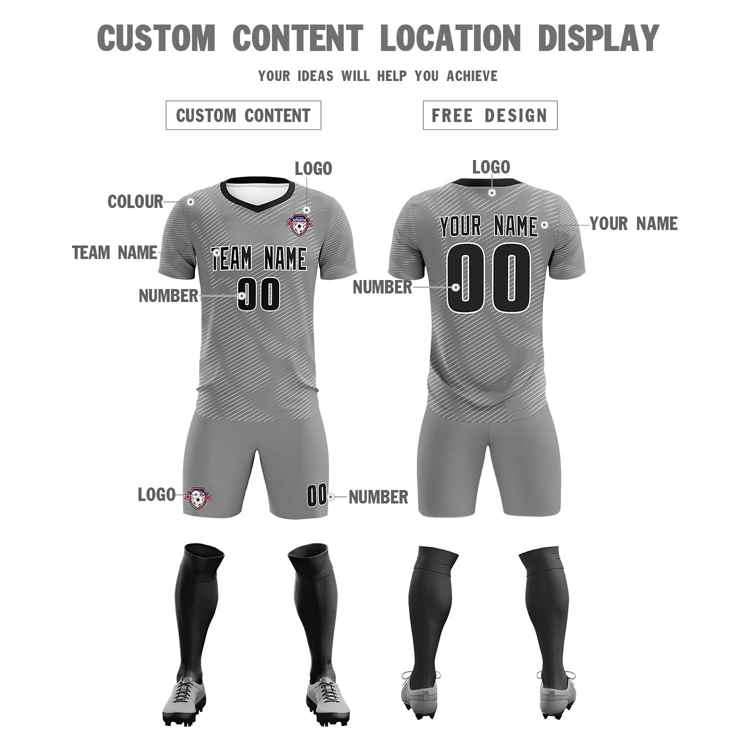 Custom Dark Gray White Training Uniform For Men Football Sets Jersey