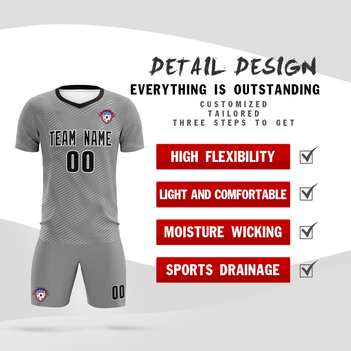 Custom Dark Gray White Training Uniform For Men Football Sets Jersey