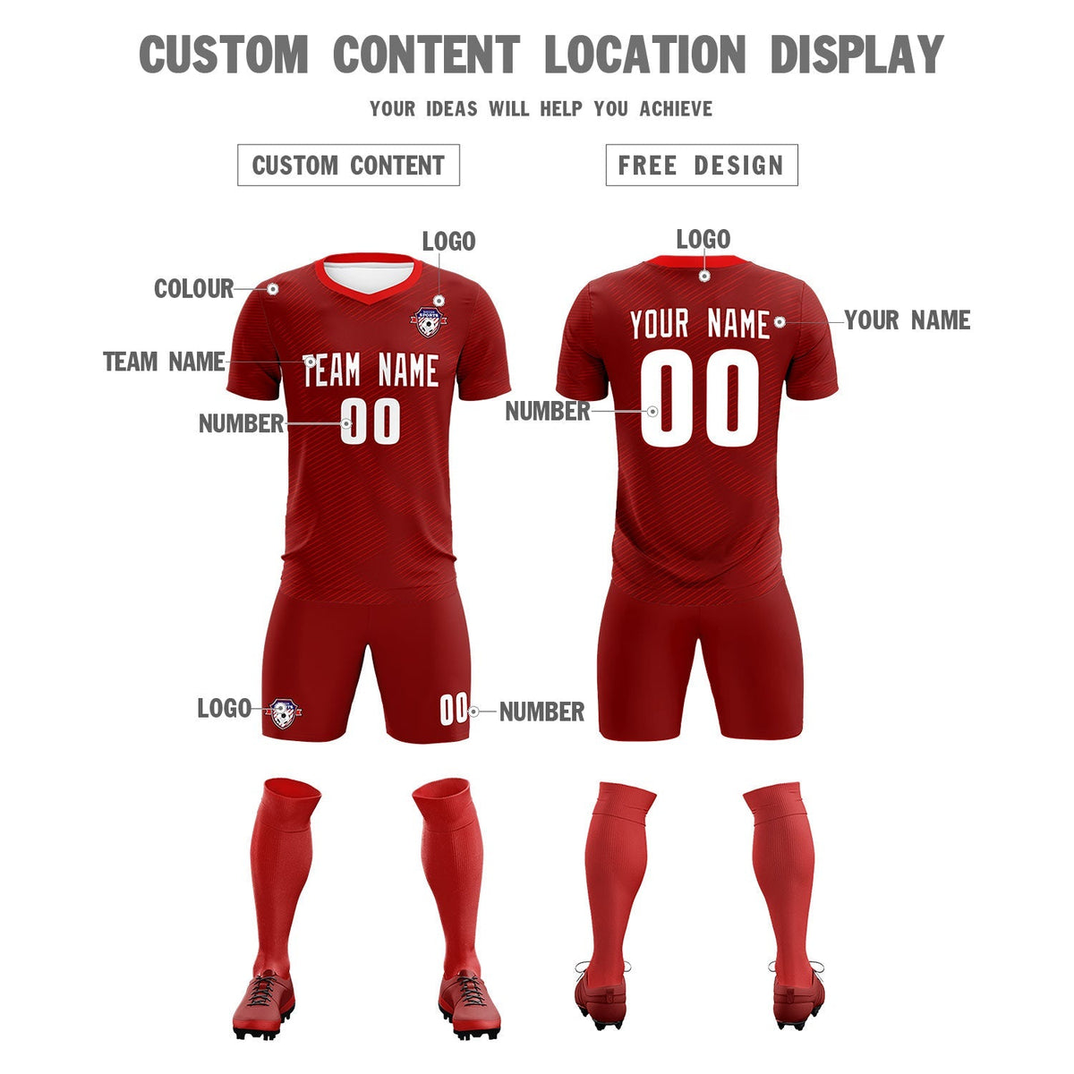 Custom Crimson Red Training Uniform For Men Football Sets Jersey