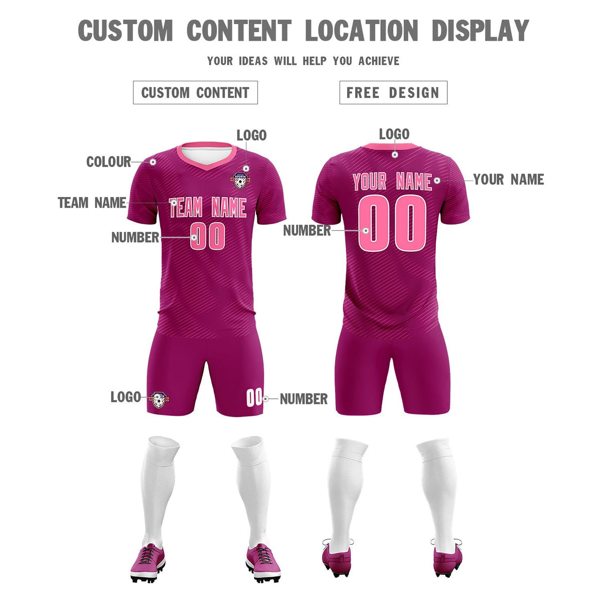 Custom Rose Red Pink Training Uniform For Men Football Sets Jersey