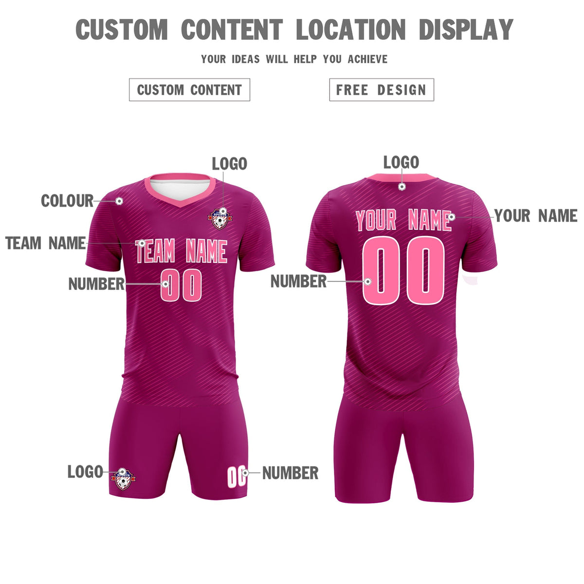 Custom Rose Red Pink Training Uniform For Men Football Sets Jersey