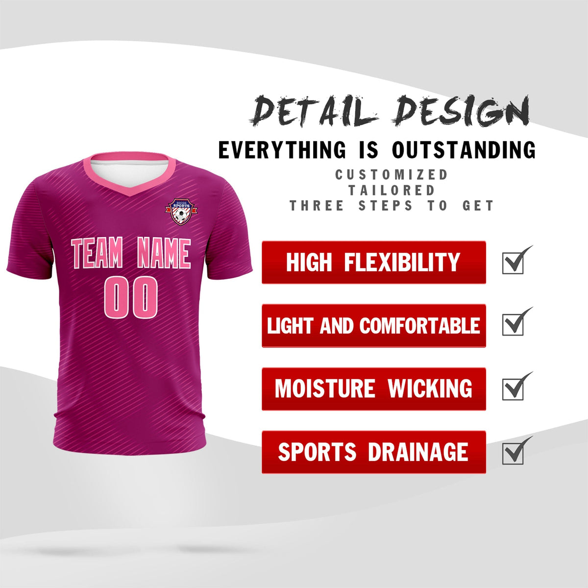 Custom Rose Red Pink Training Uniform For Men Football Sets Jersey