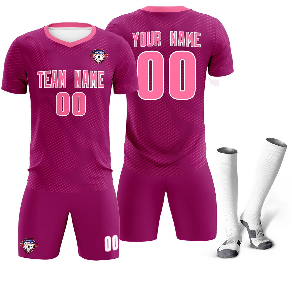 Custom Rose Red Pink Training Uniform For Men Football Sets Jersey