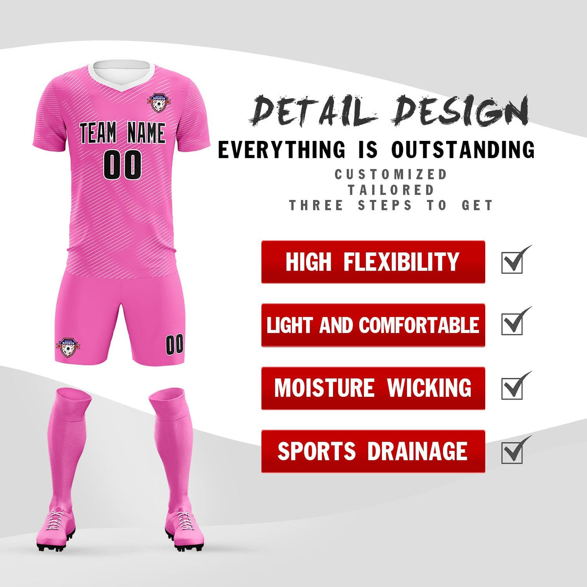 Custom Pink White Training Uniform For Men Football Sets Jersey