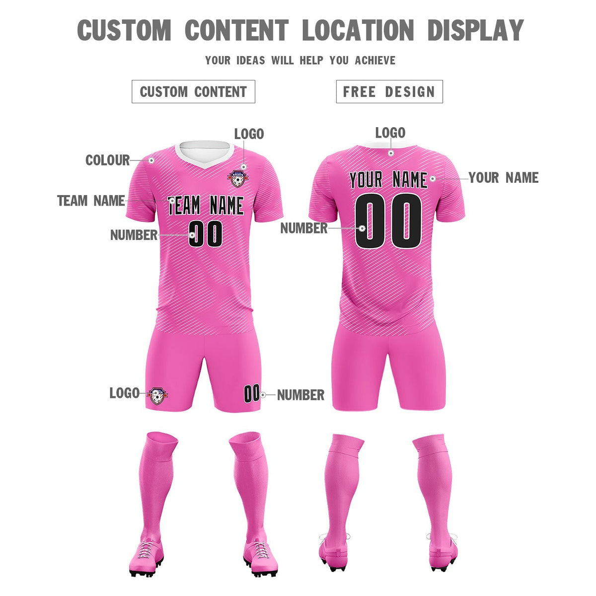 Custom Pink White Training Uniform For Men Football Sets Jersey