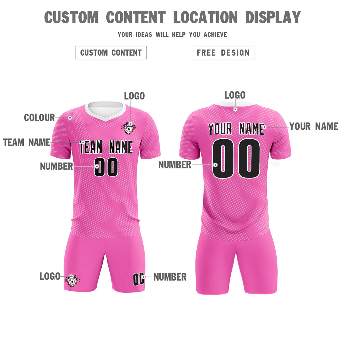 Custom Pink White Training Uniform For Men Football Sets Jersey