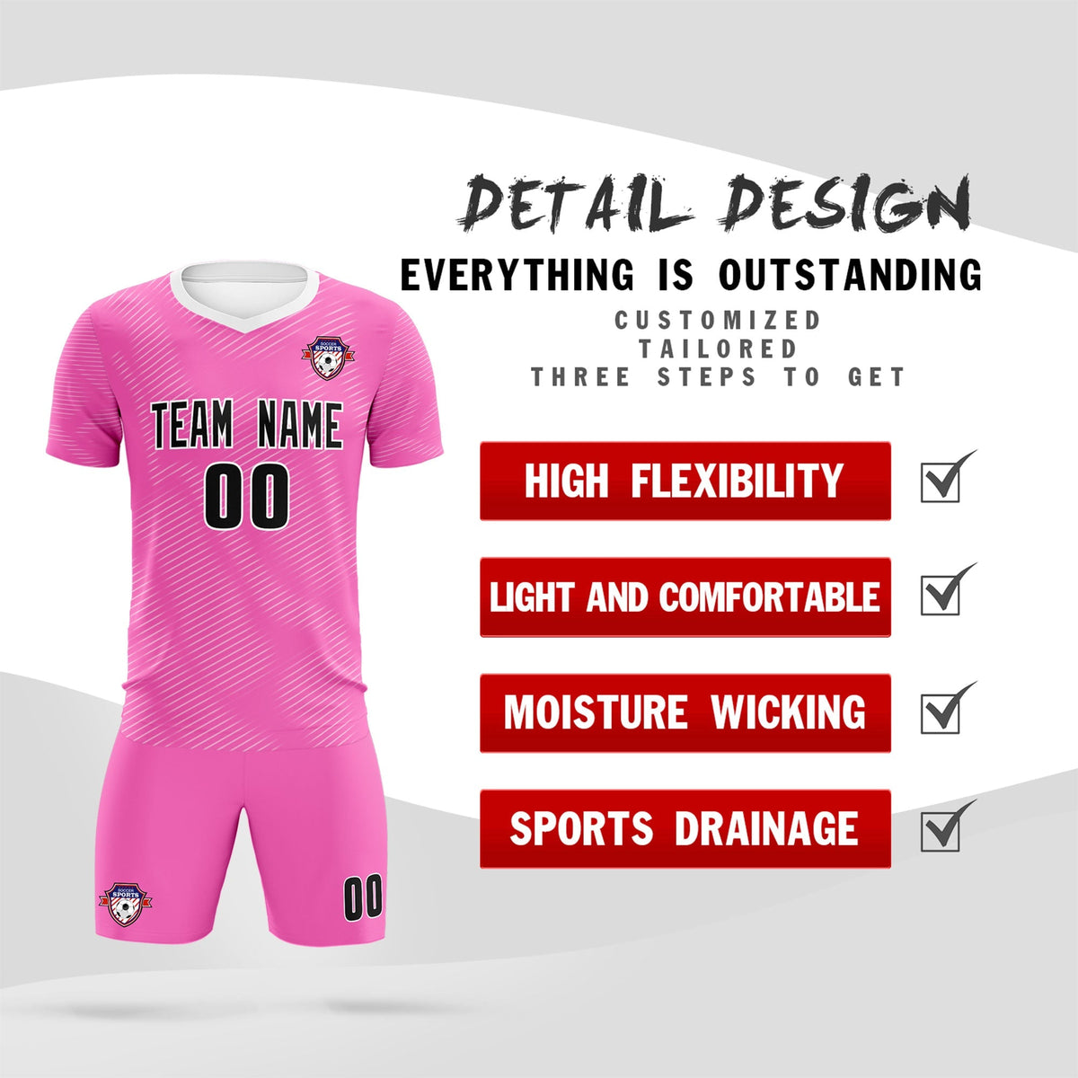 Custom Pink White Training Uniform For Men Football Sets Jersey