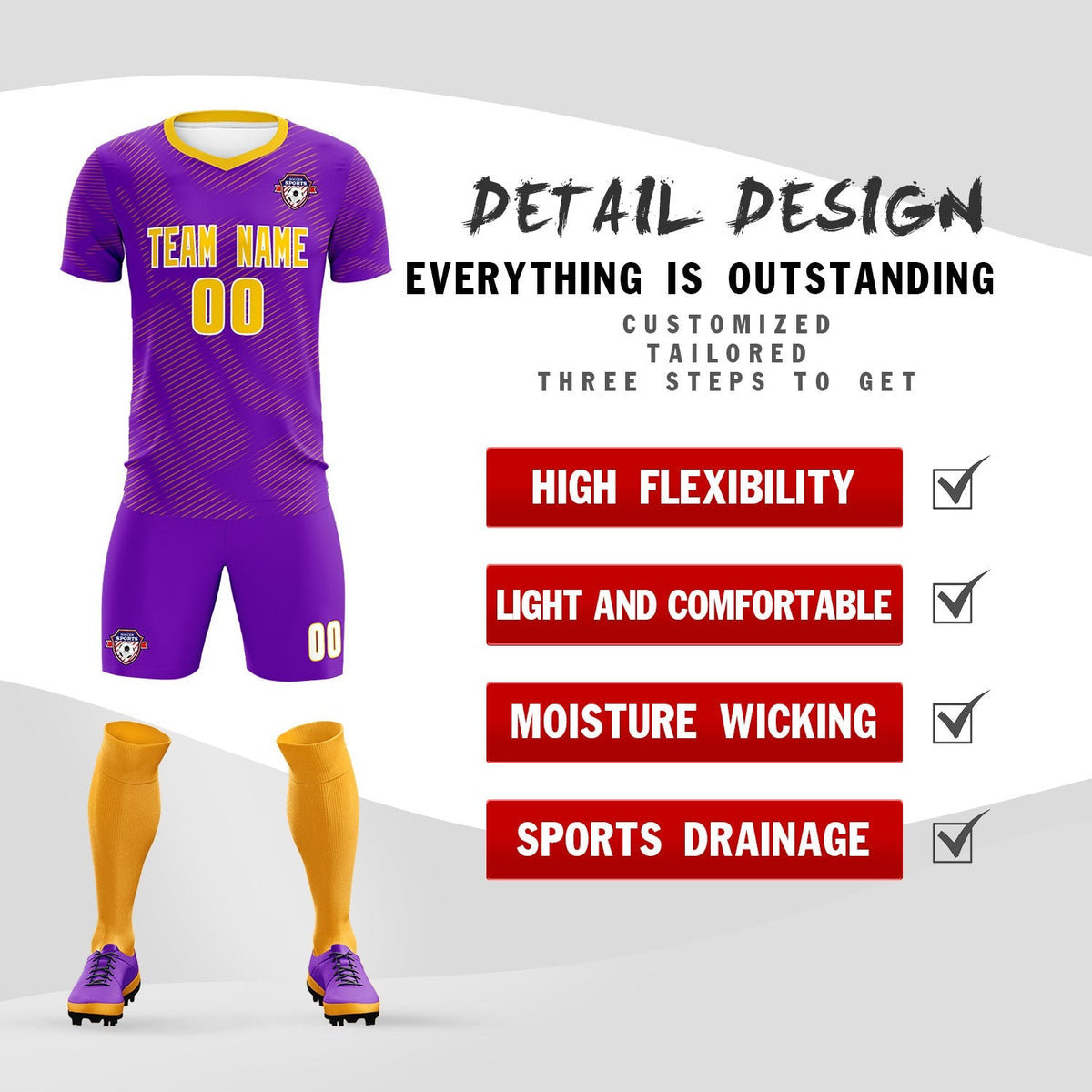 Custom Purple Gold Training Uniform For Men Football Sets Jersey