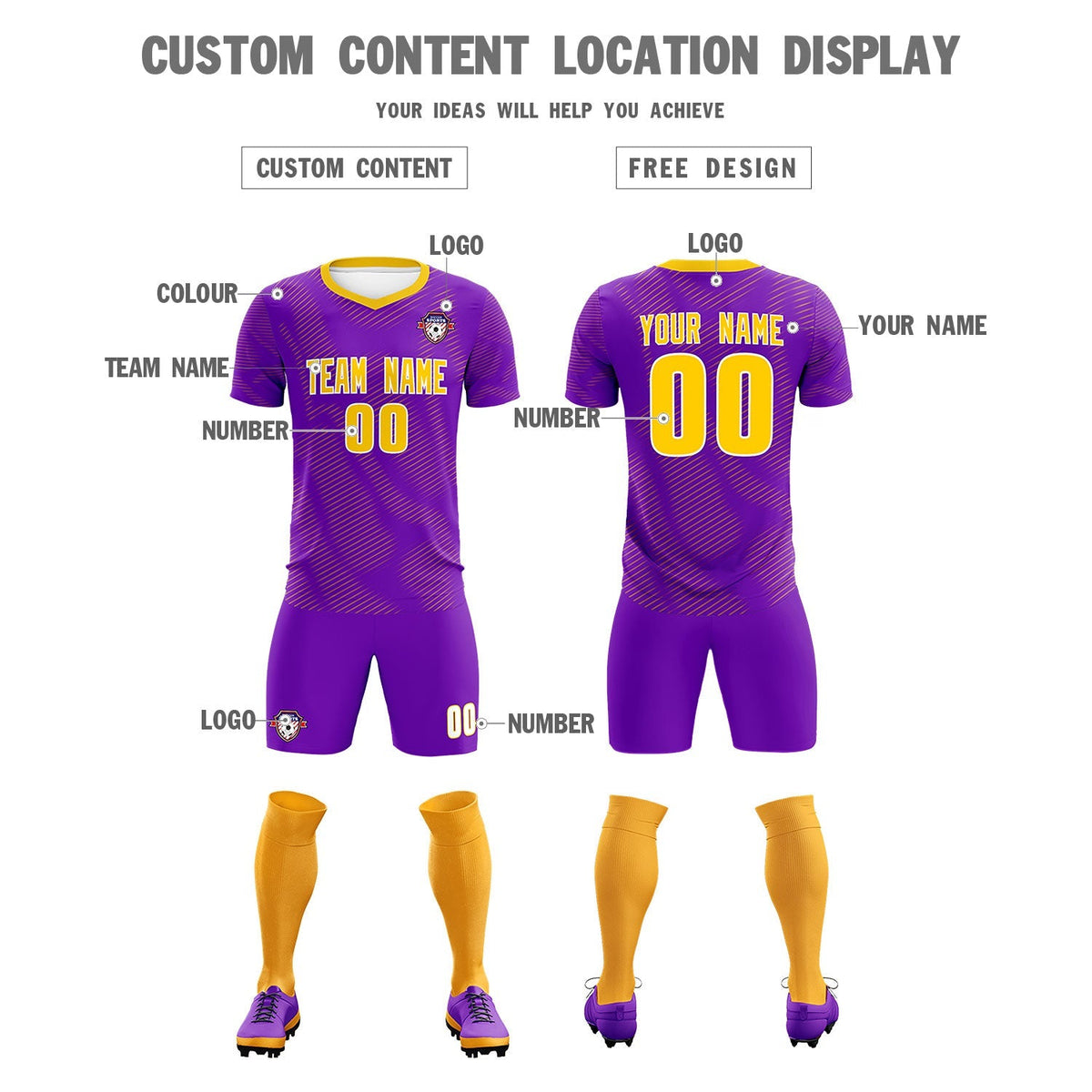 Custom Purple Gold Training Uniform For Men Football Sets Jersey