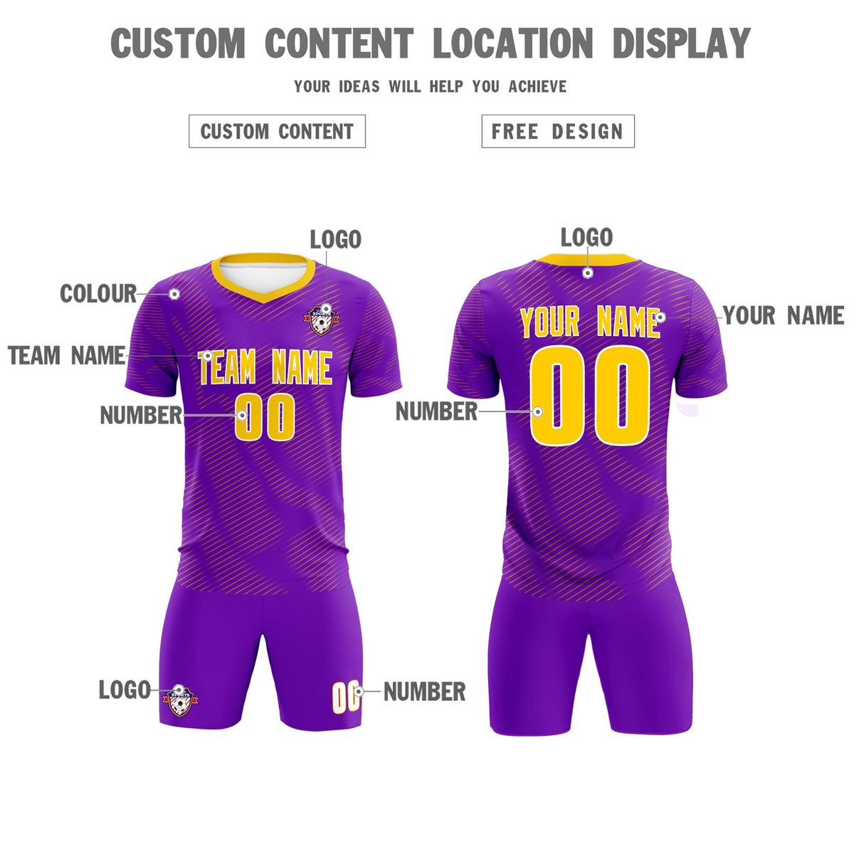 Custom Purple Gold Training Uniform For Men Football Sets Jersey
