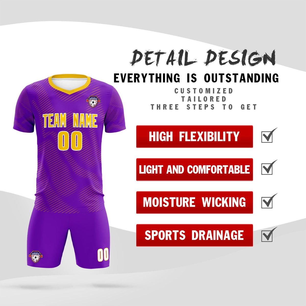 Custom Purple Gold Training Uniform For Men Football Sets Jersey
