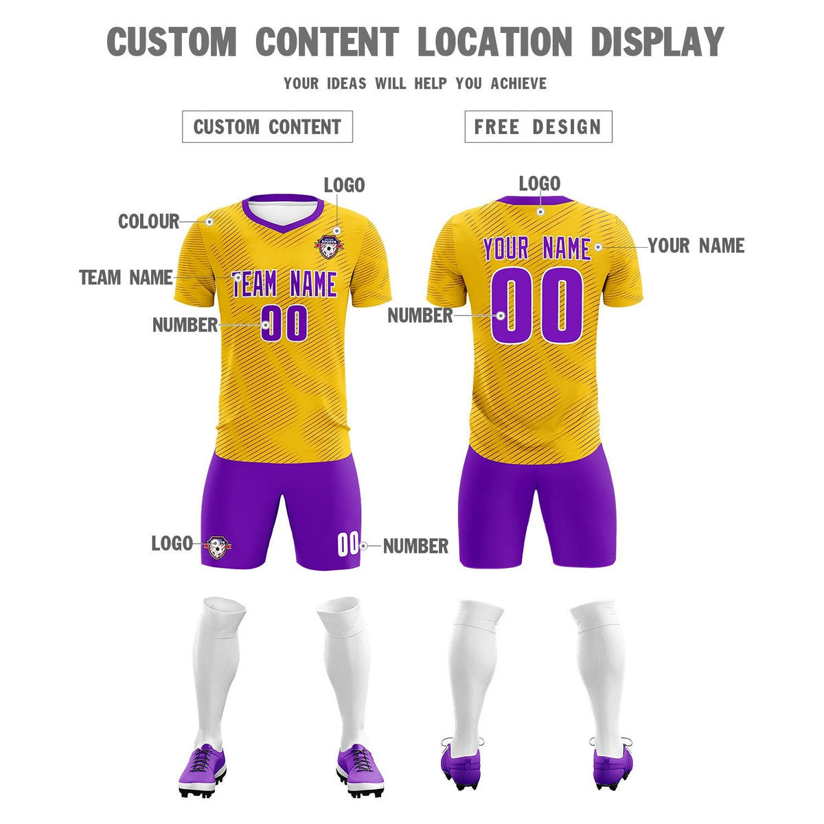 Custom Gold Purple Training Uniform For Men Football Sets Jersey