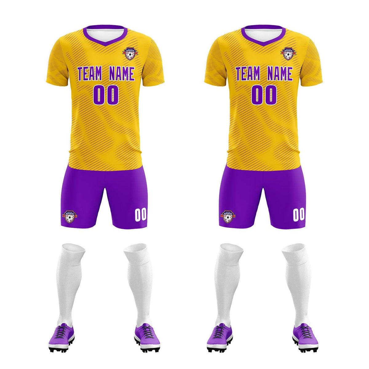 Custom Gold Purple Training Uniform For Men Football Sets Jersey