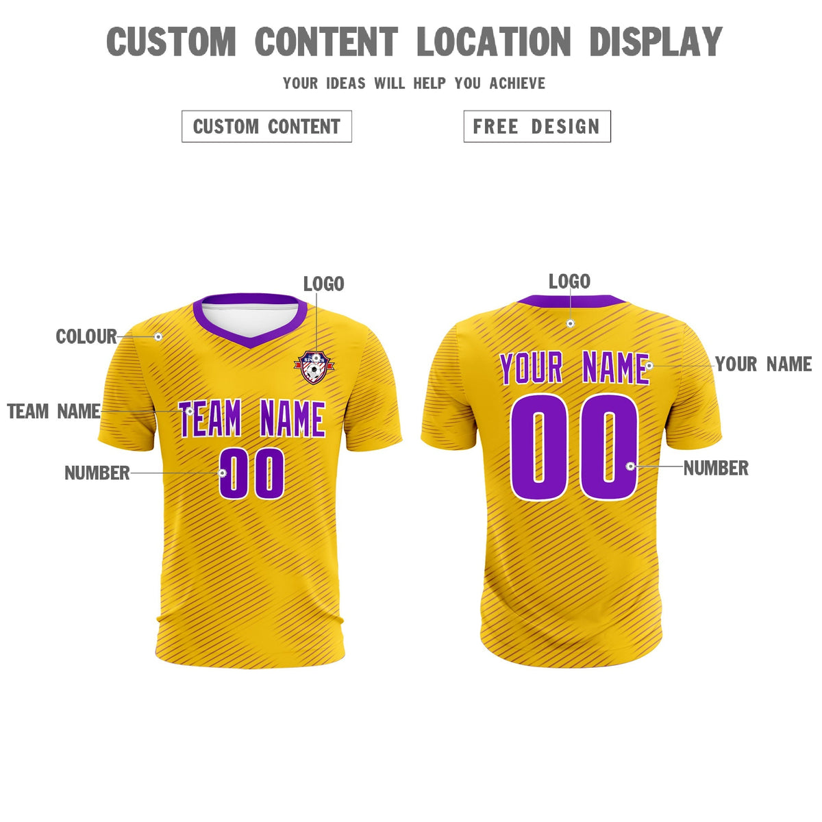 Custom Gold Purple Training Uniform For Men Football Sets Jersey