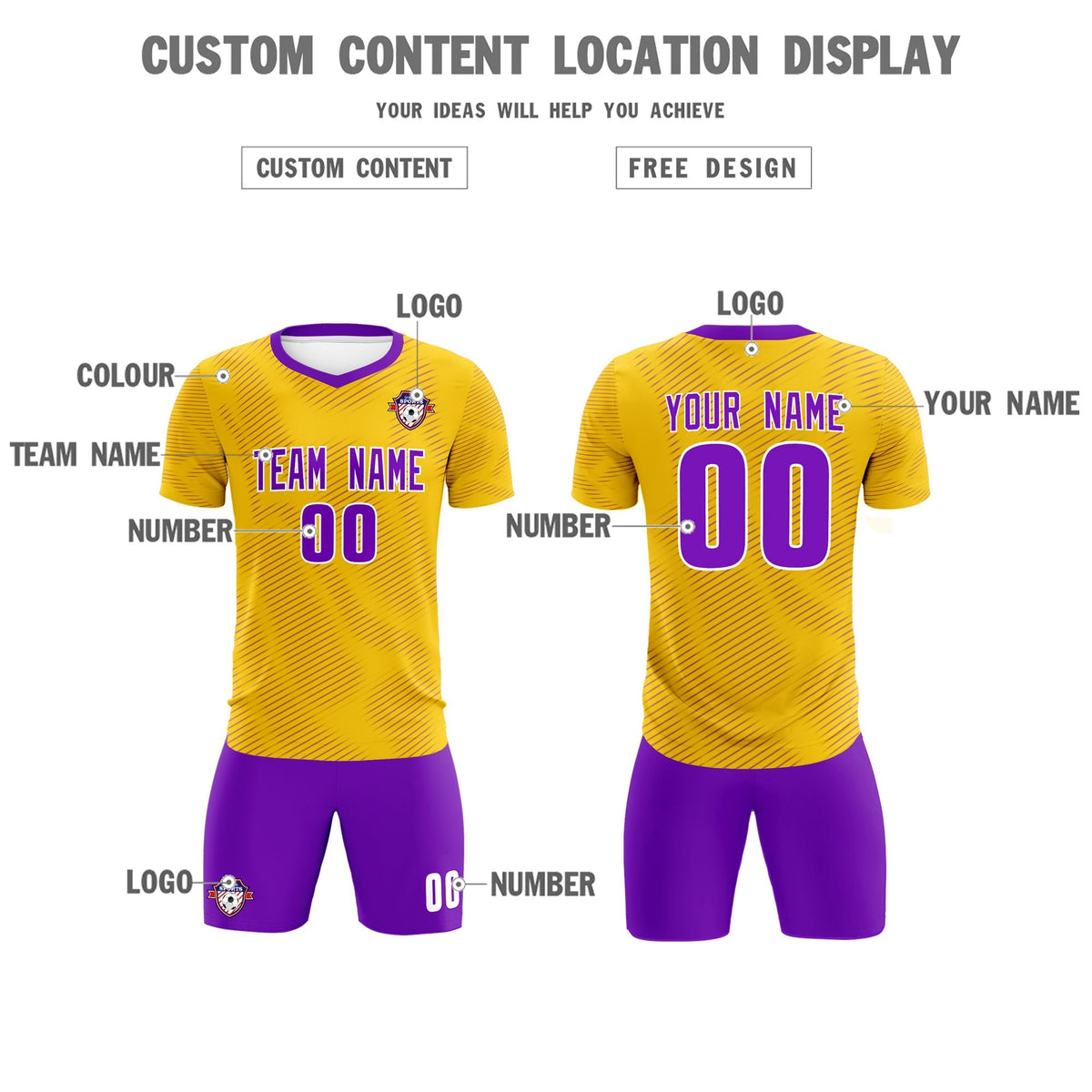 Custom Gold Purple Training Uniform For Men Football Sets Jersey
