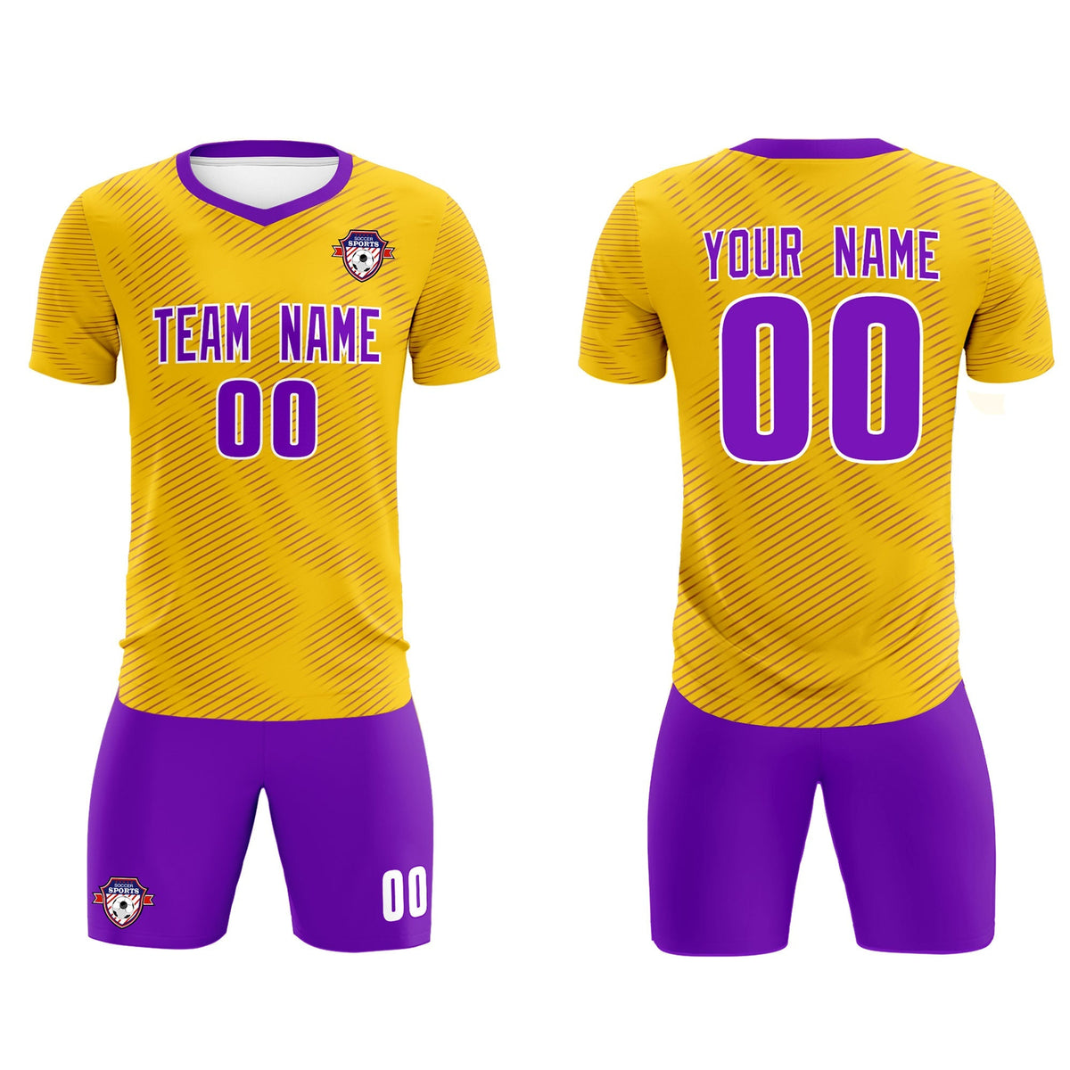 Custom Gold Purple Training Uniform For Men Football Sets Jersey