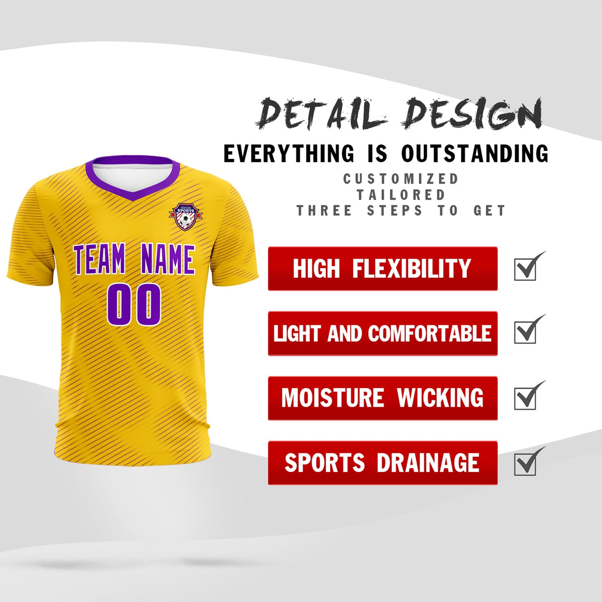 Custom Gold Purple Training Uniform For Men Football Sets Jersey